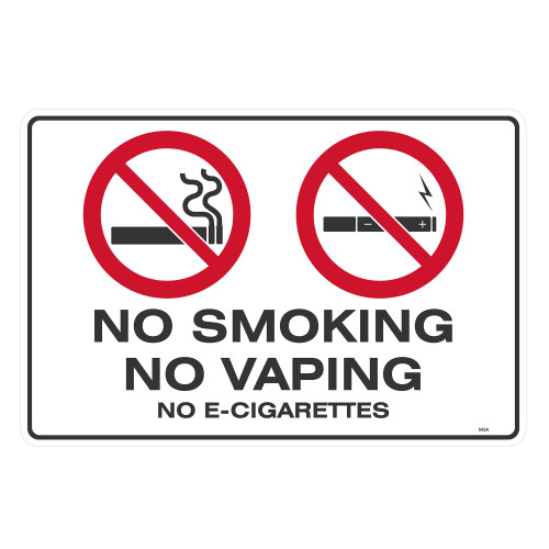 No Smoking No Vaping No E-Cigarette Sign - Metal - 300mm x 450mm ...