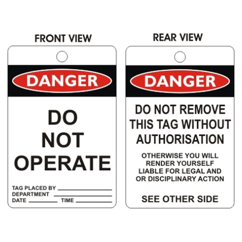 Danger Tags DO NO OPERATE Black & White (100mm x 150mm) Safety