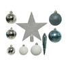 In-Store Only - Assorted Blue Dawn and Silver Shatterproof Christmas Ball Ornaments with Red Star Tree Topper, Set of 33