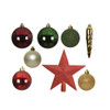 Assorted Red, Green, and Ivory Shatterproof Christmas Ball Ornaments with Red Star Tree Topper, Set of 33