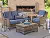 Cabo Caribou Outdoor Wicker and Remy Denim Cushion 3 Pc. Sofa Group with 40 x 28 in. Coffee Table