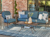 Carlisle Aged Bronze Cast Aluminum and Navy Cushion 3 pc. Sofa Group with 45 x 24 in. Coffee Table
