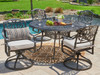 Cadiz Aged Bronze Cast Aluminum 5 Pc. Dining Set with Swivel Rockers and 54 in. D Table
