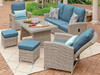 Tuscany Oyster Outdoor Wicker and Cast Lagoon Cushion 6 Pc. Sofa Group with 59 x 32 in. Coffee Table