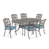 Carlisle Aged Bronze Cast Aluminum and Remy Petrol Cushion 7 Pc. Dining Set with 72 x 42 in. D Table