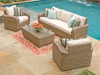 Biscayne Driftwood Outdoor Wicker and Canvas Flax Cushion 3 Pc. Sofa Group with 48 x 28 in. Coffee Table