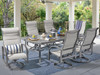 Capri Glimmer Grey Aluminum and Augustine Alloy Padded Sling 7 Pc. Swivel Dining Set with 84 x 42 in. Boat-Shaped Table