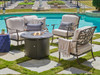 Carlisle Aged Bronze Cast Aluminum and Cast Pumice Cushion 4 Pc. Loveseat Group with 36 in. D Fire Pit Table