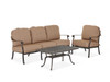Cadiz Aged Bronze Cast Aluminum and Kahlua Cushion 3 Pc. Sofa Group with 42 x 26 in. Coffee Table