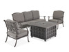 Carlisle Aged Bronze Cast Aluminum and Essential Granite Cushion 4 pc. Sofa Group with 42 in. Sq. Fire Pit Table