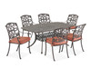 Carlisle Aged Bronze Cast Aluminum and Topsail Sunset Cushion 7 Pc. Dining Set with 72 x 42 in. D Table