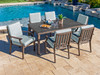 Monaco Weathered Teak Aluminum and Cast Mist Cushion 7 Pc. Dining Set With 72 x 42 in. Table