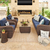 Valencia Sangria Outdoor Wicker and Spectrum Indigo Cushion 4 Pc. Sofa Group with 48 x 28 in. Glass Top Coffee Table