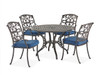 Carlisle Aged Bronze Cast Aluminum and Cabana Blue Cushion 5 Pc. Dining Set with 42 in. D Table