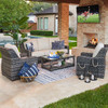 Tangiers Outdoor Wicker with Cushions 4 Piece Sofa Group + Club Chairs + 46 x 26 in. Glass Top Coffee Table