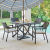 Terrace Dark Elm Outdoor Wicker with Cushions 5 Pc. Dining Set + 41 in. Sq. Table