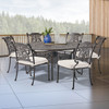 Naples Aged Bronze Cast Aluminum with Cushions 7 Piece Dining Set + 60 in. D Table