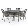 Naples Aged Bronze Cast Aluminum with Cushions 7 Piece Dining Set + 60 in. D Table