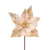 In-Store Only - 24 in. Ivory and Gold Velvet Glitter Sequin Stripe Poinsettia Pick