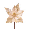 In-Store Only - 24 in. Ivory and Gold Velvet Glitter Sequin Stripe Poinsettia Pick