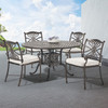 Melrose Midnight Gold Cast Aluminum with Cushions 5 Piece Dining Set + 54 in. D Table