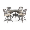 Carlisle Aged Bronze Cast Aluminum with Cushions 5 Pc. Swivel Gathering Height Dining Set + 48 in. D Table
