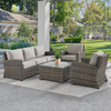 Contempo Husk Outdoor Wicker with Cushions 4 Piece Sofa Group + 32 in. Sq. Glass Top Coffee Table