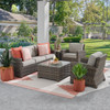 Contempo Husk Outdoor Wicker with Cushions 4 Piece Sofa Group + 32 in. Sq. Glass Top Coffee Table