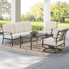 Melrose Midnight Gold Cast Aluminum with Cushions 4 Pc. Sofa Group + Swivel Club Chairs + 48 x 24 in. Coffee Table