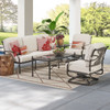 Melrose Midnight Gold Cast Aluminum with Cushions 4 Piece Swivel Sofa Group + 48 x 24 in. Coffee Table