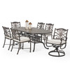 Melrose Midnight Gold Cast Aluminum with Cushions 7 Piece Combo Dining Set + 86 x 42 in. Table