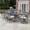 Melrose Midnight Gold Cast Aluminum with Cushions 9 Pc. Combo Dining Set + 74-114 x 44 in. Rect. Table