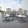 Melrose Midnight Gold Cast Aluminum with Cushions 5 Pc. Swivel Dining Set + 54 in. D Table