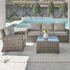 Contempo Husk Outdoor Wicker with Cushions 3 Piece Sofa Group + 32 in. Sq. Glass Top Coffee Table