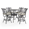 Naples Aged Bronze Cast Aluminum with Cushions 5 Piece Bar Set + 42 in. D Table
