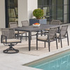 Tulum Husk Midnight Aluminum with Cushions 7 Piece Swivel Combo Arm Dining Set + 84 X 40 in. Rect. Dining Table