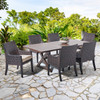 Tangiers Outdoor Wicker with Cushions 7 Piece Arm Dining Set + 84 x 44 in. Table