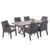 Tangiers Outdoor Wicker with Cushions 7 Piece Arm Dining Set + 84 x 44 in. Table