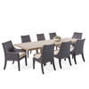Tangiers Outdoor Wicker with Cushions 9 Piece Combo Dining Set + 84-112 x 44 in. Extension Table