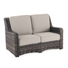 Tangiers Outdoor Wicker with Cushions 4 Piece Swivel Loveseat Group + 46 x 26 in. Glass Top Coffee Table