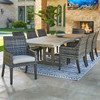 Tangiers Outdoor Wicker with Cushions 9 Piece Arm Dining Set + 84-112 x 44 in. Extension Table