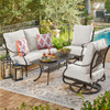 Naples Aged Bronze Cast Aluminum with Estate Cushions 4 Piece Swivel Loveseat Group + Club Chairs + 45 x 24 in. Coffee Table