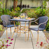 Parisian Cafe Cane Aluminum with Outdoor Wicker 3 Piece Arm Bistro Set + 30 in. Sq. Table
