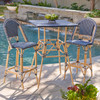 Parisian Cafe Cane Aluminum with Outdoor Wicker 3 Piece Bar Set + 30 in. Sq. Table