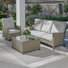 Gramercy Sea Grey Outdoor Wicker with Cast Silver Cushions 3 Piece Swivel Sofa Set + 32 in. Sq. Coffee Table 