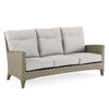 Gramercy Sea Grey Outdoor Wicker with Cast Silver Cushions 4 Piece Sofa Set + 32 in. Sq. Coffee Table