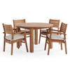 Warwick Teak with Cushions 5 Piece Dining Set + Oxford 48 in. D Table