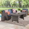 Venice Silver Oak Outdoor Wicker with Cushions 3 Piece Swivel Sofa Group + 59 x 32 in. Woven Top Lounge Table