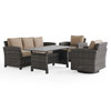 Venice Silver Oak Outdoor Wicker with Cushions 4 Piece Swivel Sofa Group + 59 x 32 in. Aluminum Top Lounge Table