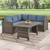 Venice Silver Oak Outdoor Wicker with Cushions 4 Piece Sectional + 59 x 32 in. Woven Top Lounge Table